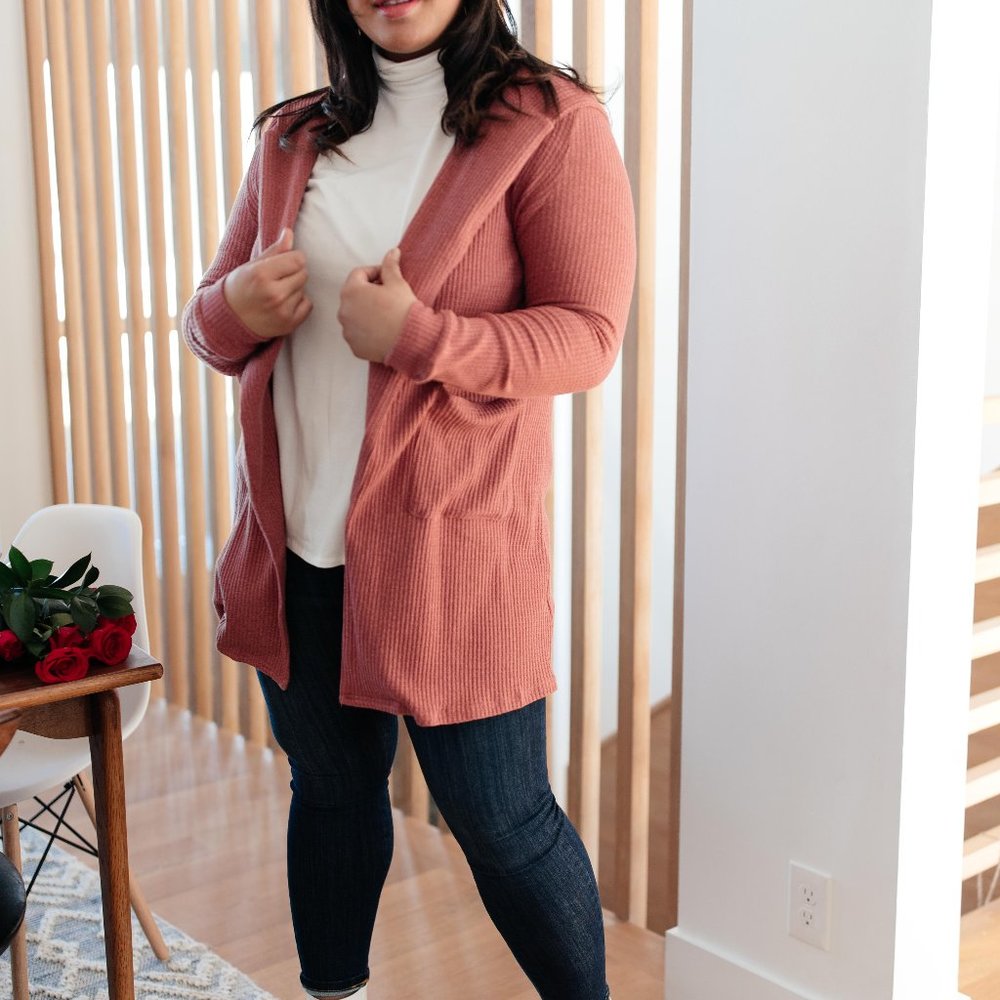 Hooded and Laced Cardigan in Blush (Medium)